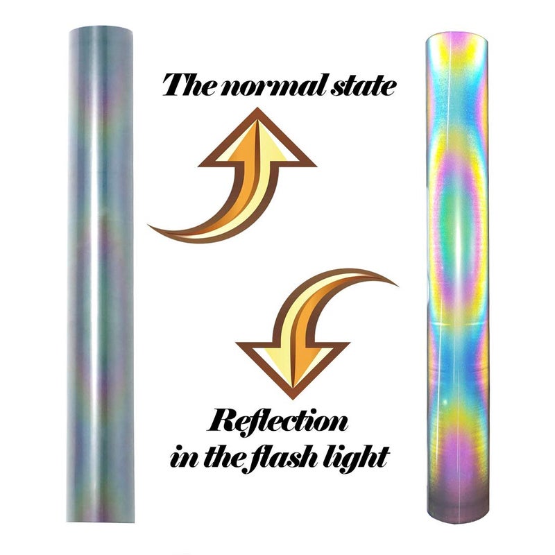 FUNKAKA Heat Transfer Vinyl Reflective Rainbow HTV Roll, 12" x 10ft Reflective Iron on Vinyl for All Cutter Machine, Reflective HTV Vinyl for T-Shirts Easy to Cut & Weed for Heat Vinyl DIY Design - Image 3